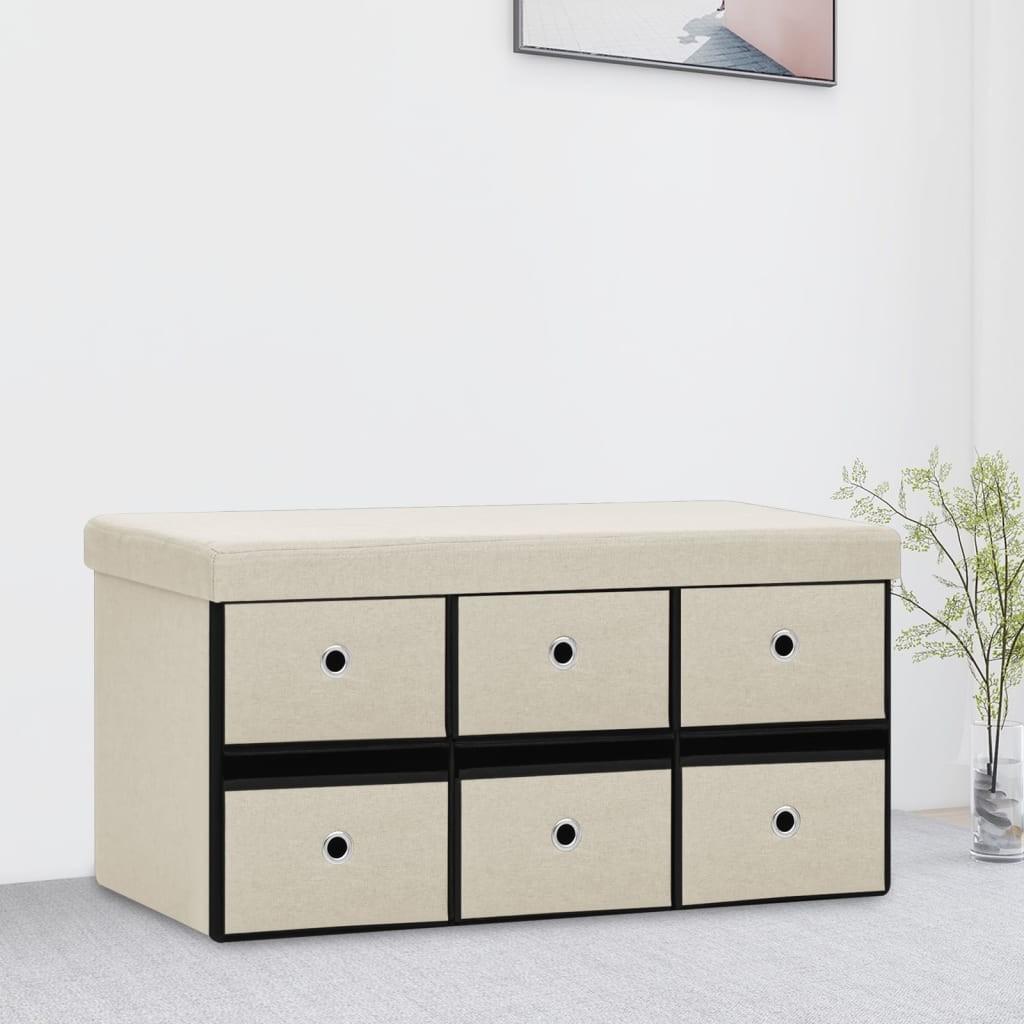 Foldbar opbevaringsbænk 76x38x38 cm kunstlærred cremehvid