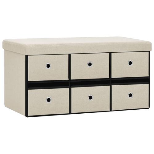 Foldbar opbevaringsbænk 76x38x38 cm kunstlærred cremehvid