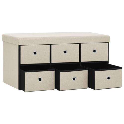 Foldbar opbevaringsbænk 76x38x38 cm kunstlærred cremehvid