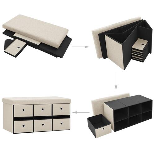 Foldbar opbevaringsbænk 76x38x38 cm kunstlærred cremehvid