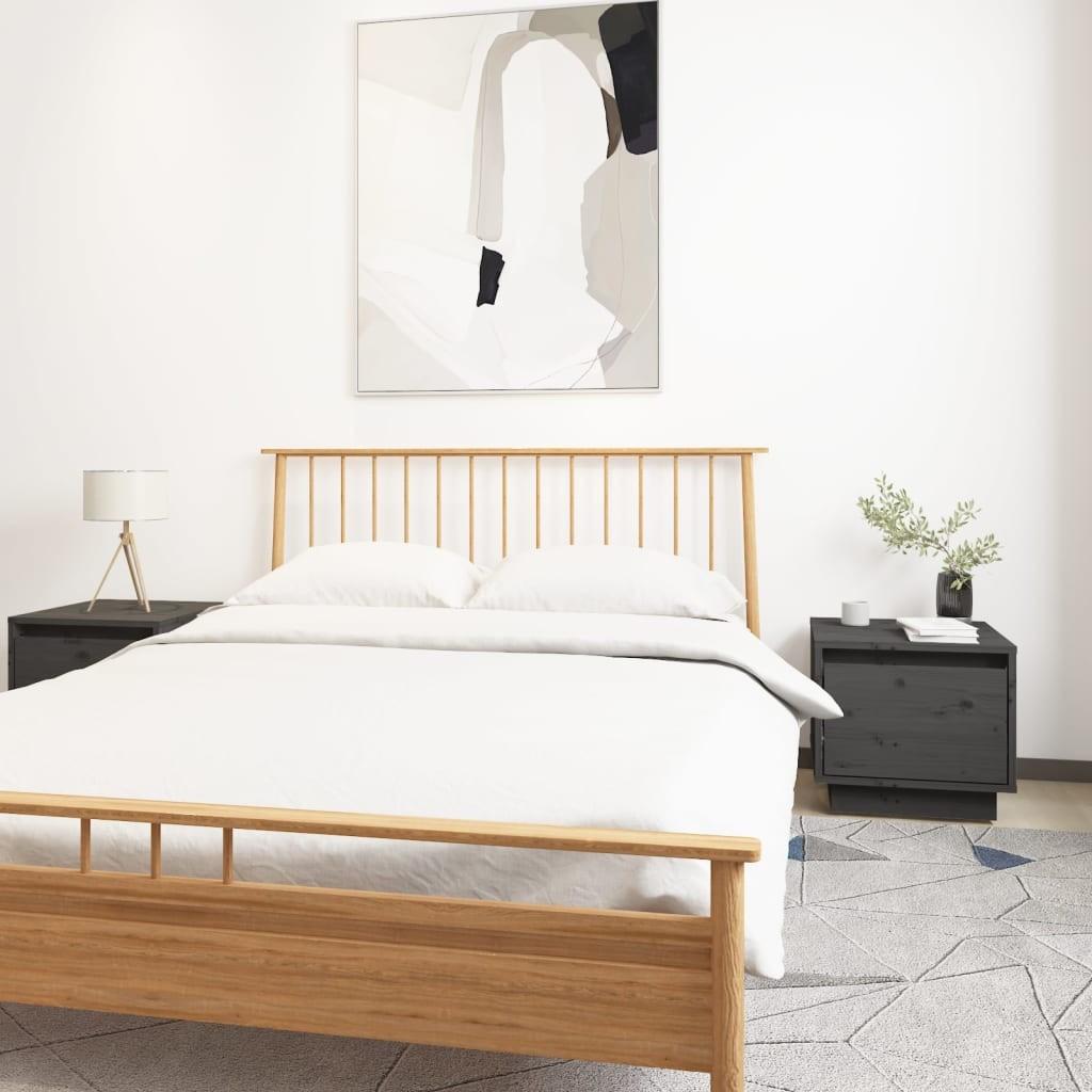 Sengeborde 2 stk. 35x34x32 cm massivt fyrretræ grå