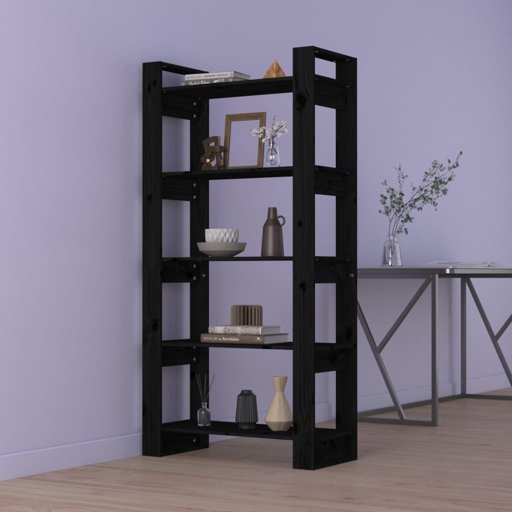 Bogreol/rumdeler 80x35x160 cm massivt fyrretræ sort