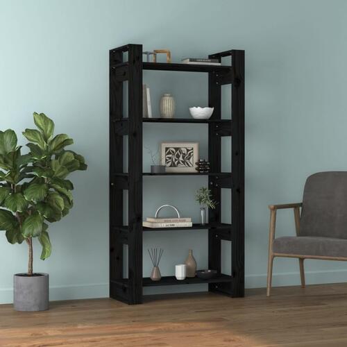 Bogreol/rumdeler 80x35x160 cm massivt fyrretræ sort
