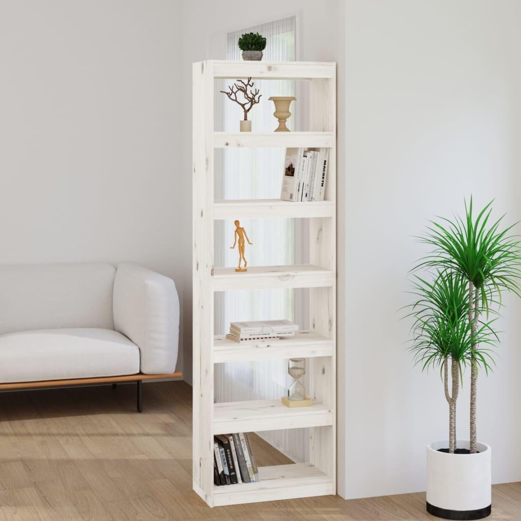 Bogskab/rumdeler 60x30x199,5 cm massivt fyrretræ hvid