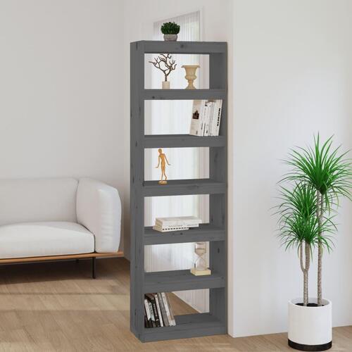 Bogskab/rumdeler 60x30x199,5 cm massivt fyrretræ grå