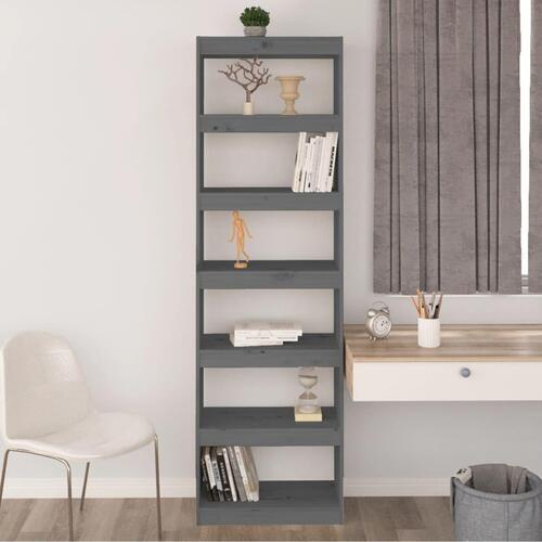 Bogskab/rumdeler 60x30x199,5 cm massivt fyrretræ grå