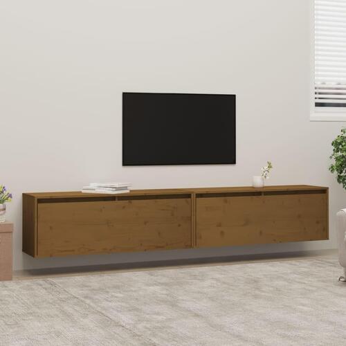 Vægskabe 2 stk. 100x30x35 cm massivt fyrretræ gyldenbrun