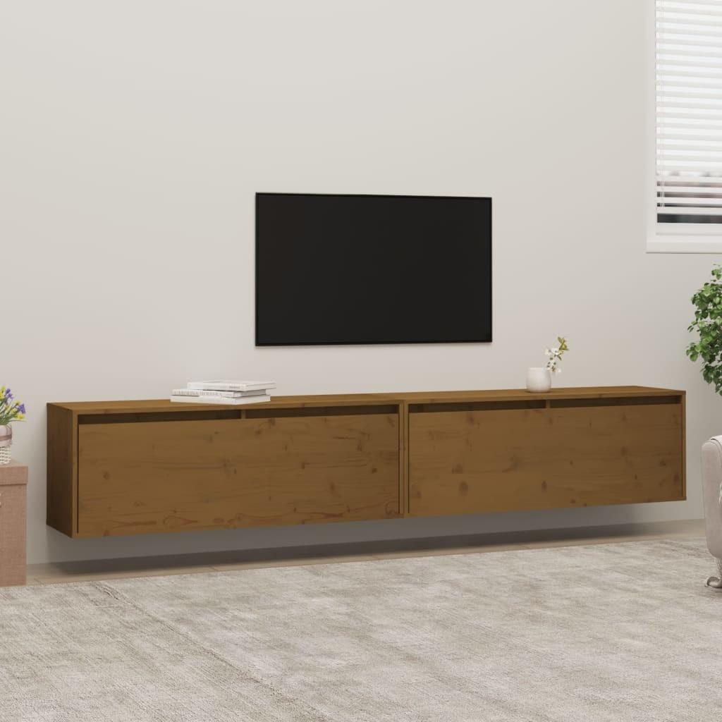 Vægskabe 2 stk. 100x30x35 cm massivt fyrretræ gyldenbrun