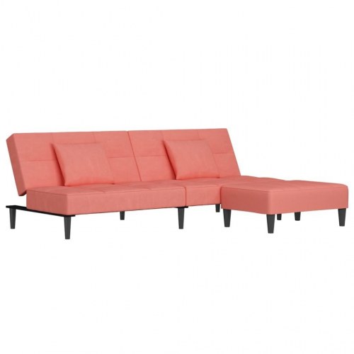 2-personers sovesofa med 2 puder og fodskammel fløjl pink