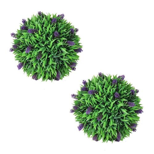 Sæt med 2 kunstige buksbom-kugler med lavendel 30 cm