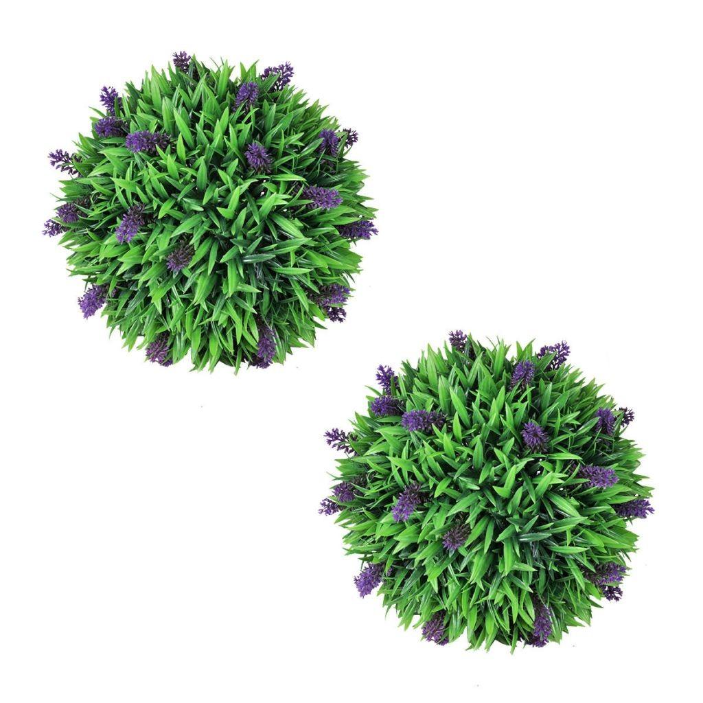 Sæt med 2 kunstige buksbom-kugler med lavendel 30 cm