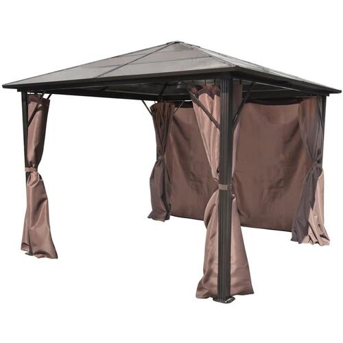 Havepavillon med gardin brun aluminium 300 x 300 cm