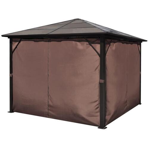 Havepavillon med gardin brun aluminium 300 x 300 cm
