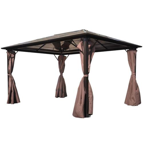 Havepavillon med gardin brun aluminium 400 x 300 cm