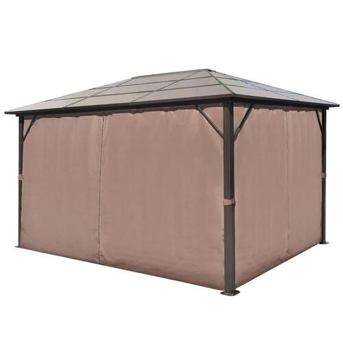 Havepavillon med gardin brun aluminium 400 x 300 cm