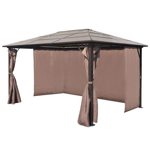 Havepavillon med gardin brun aluminium 400 x 300 cm