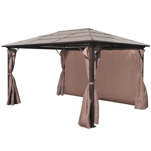 Havepavillon med gardin brun aluminium 400 x 300 cm
