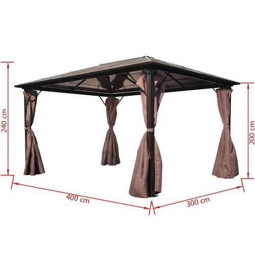 Havepavillon med gardin brun aluminium 400 x 300 cm
