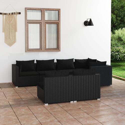 Loungesæt til haven 7 dele med hynder polyrattan sort