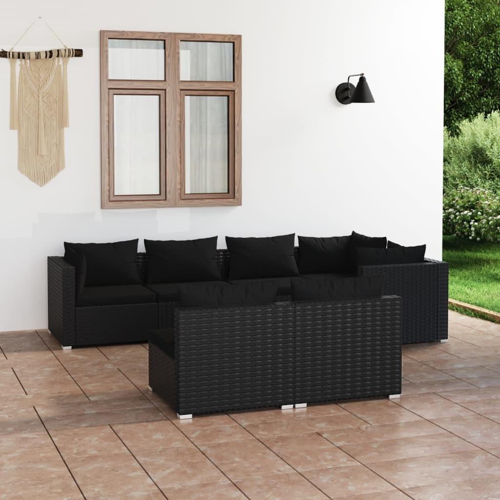 Loungesæt til haven 7 dele med hynder polyrattan sort