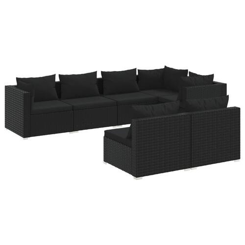 Loungesæt til haven 7 dele med hynder polyrattan sort