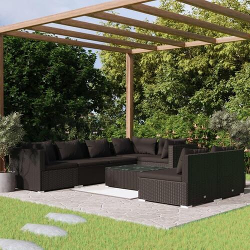 Loungesæt til haven 8 dele med hynder polyrattan sort