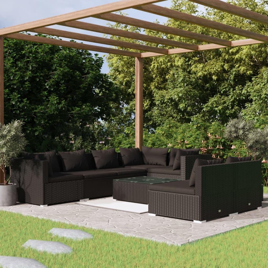 Loungesæt til haven 8 dele med hynder polyrattan sort