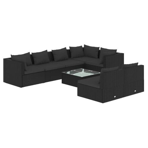 Loungesæt til haven 8 dele med hynder polyrattan sort