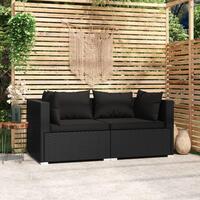 2-personers sofa med hynder polyrattan sort