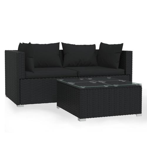 Loungesæt til haven 3 dele med hynder polyrattan sort
