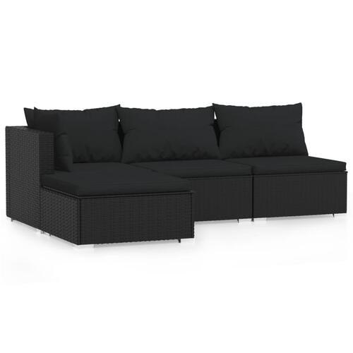 Loungesæt til haven 4 dele med hynder polyrattan sort