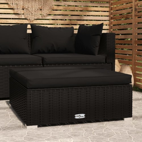 Udendørs fodskammel med hynde 70×70×30 cm - polyrattan, sort