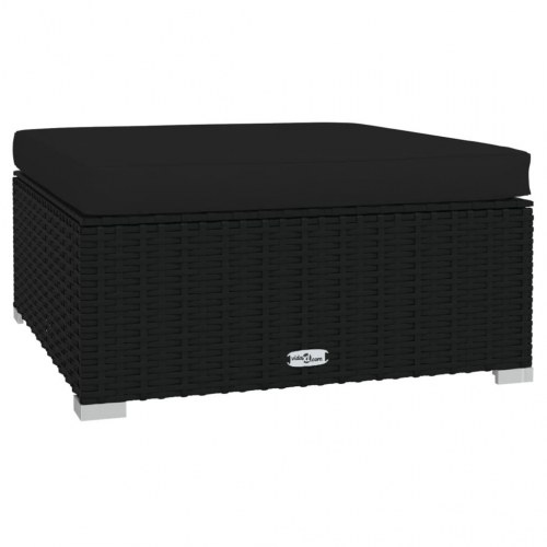 Udendørs fodskammel med hynde 70×70×30 cm - polyrattan, sort