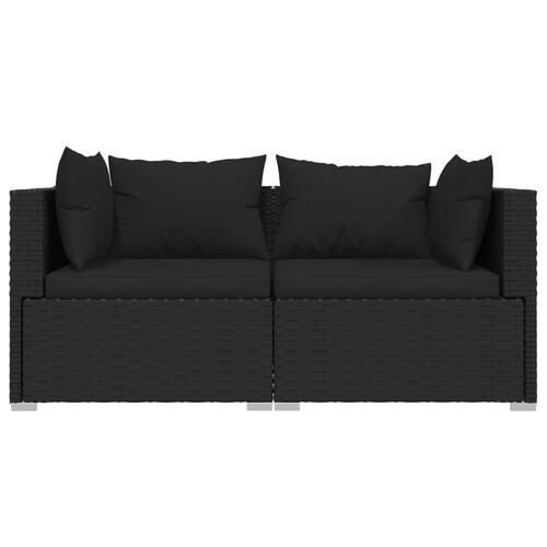 Loungesæt til haven 3 dele med hynder polyrattan sort