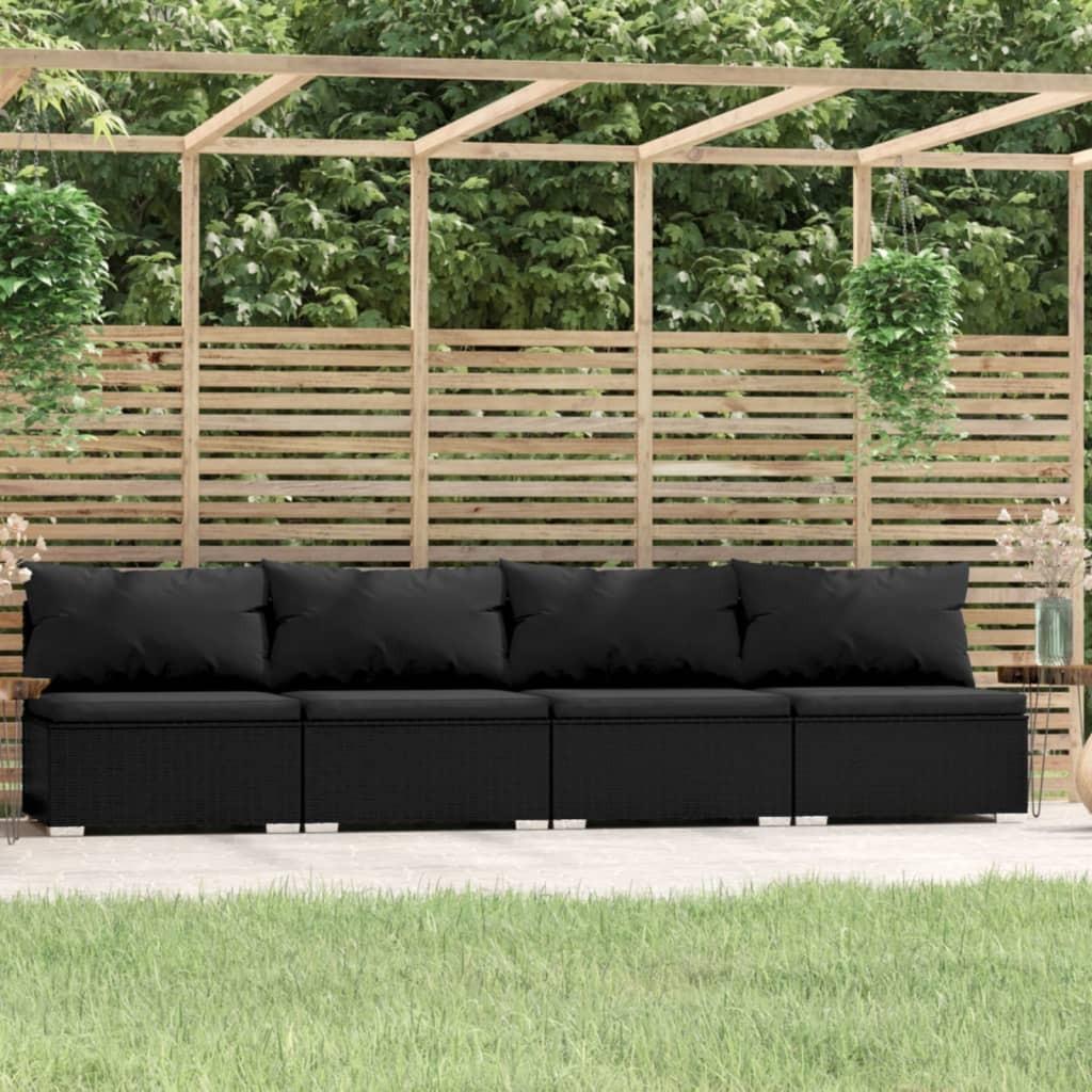 4-personers sofa med hynder polyrattan sort