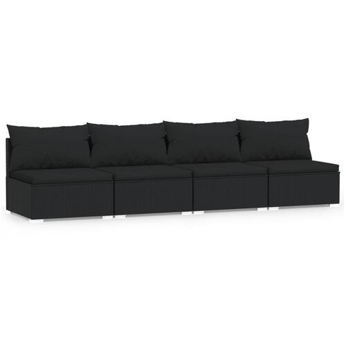 4-personers sofa med hynder polyrattan sort