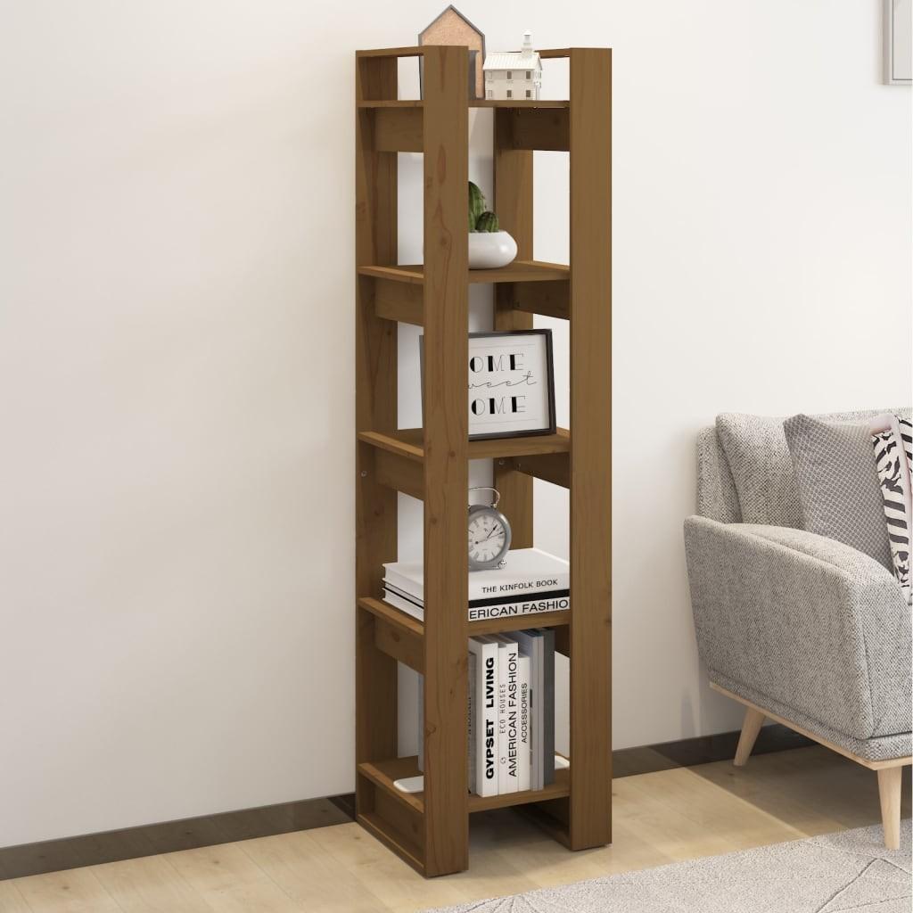 Bogreol/rumdeler 41x35x160 cm massivt fyrretræ gyldenbrun