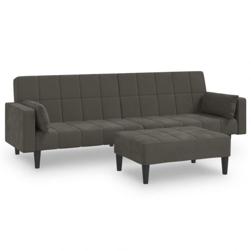 2-personers sovesofa med 2 puder og fodskammel fløjl mørkegrå