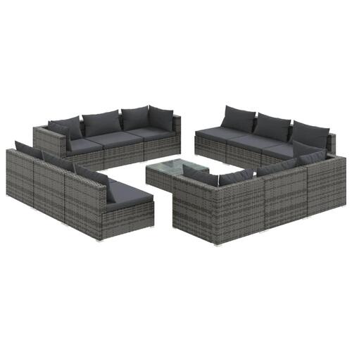 Loungesæt til haven 13 dele med hynder polyrattan grå