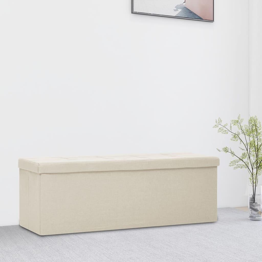 Foldbar opbevaringsbænk kunstlærred cremehvid