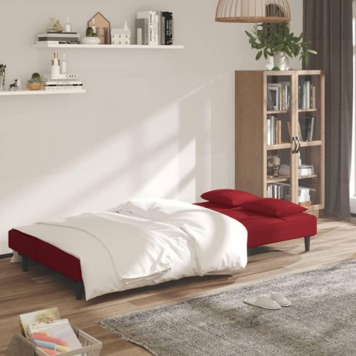 2-personers sovesofa med 2 puder fløjl vinrød