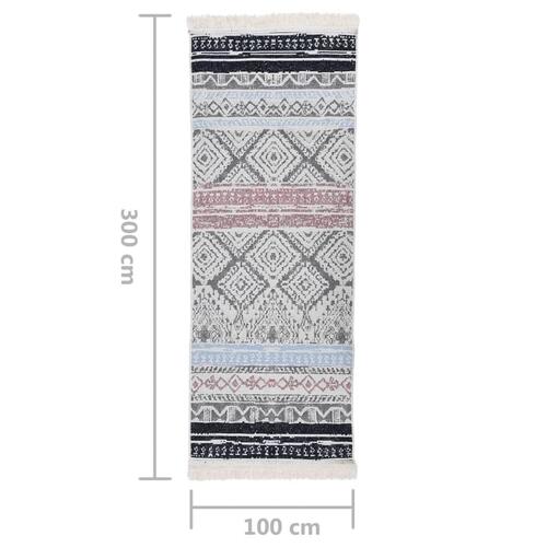 Gulvtæppe 100x300 cm bomuld lyserød og blå