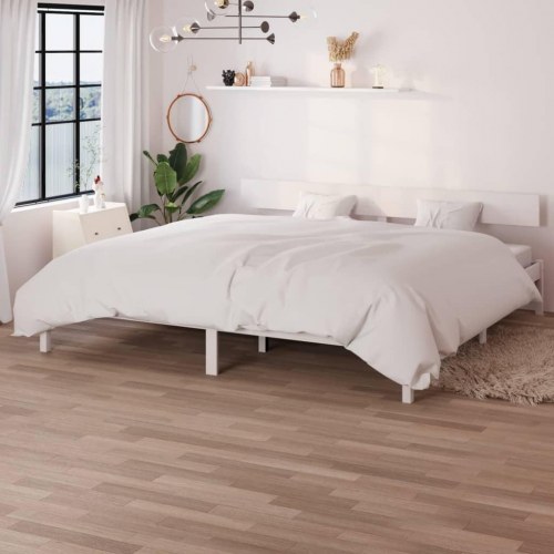 Sengeramme 200x200 cm massivt fyrretræ hvid