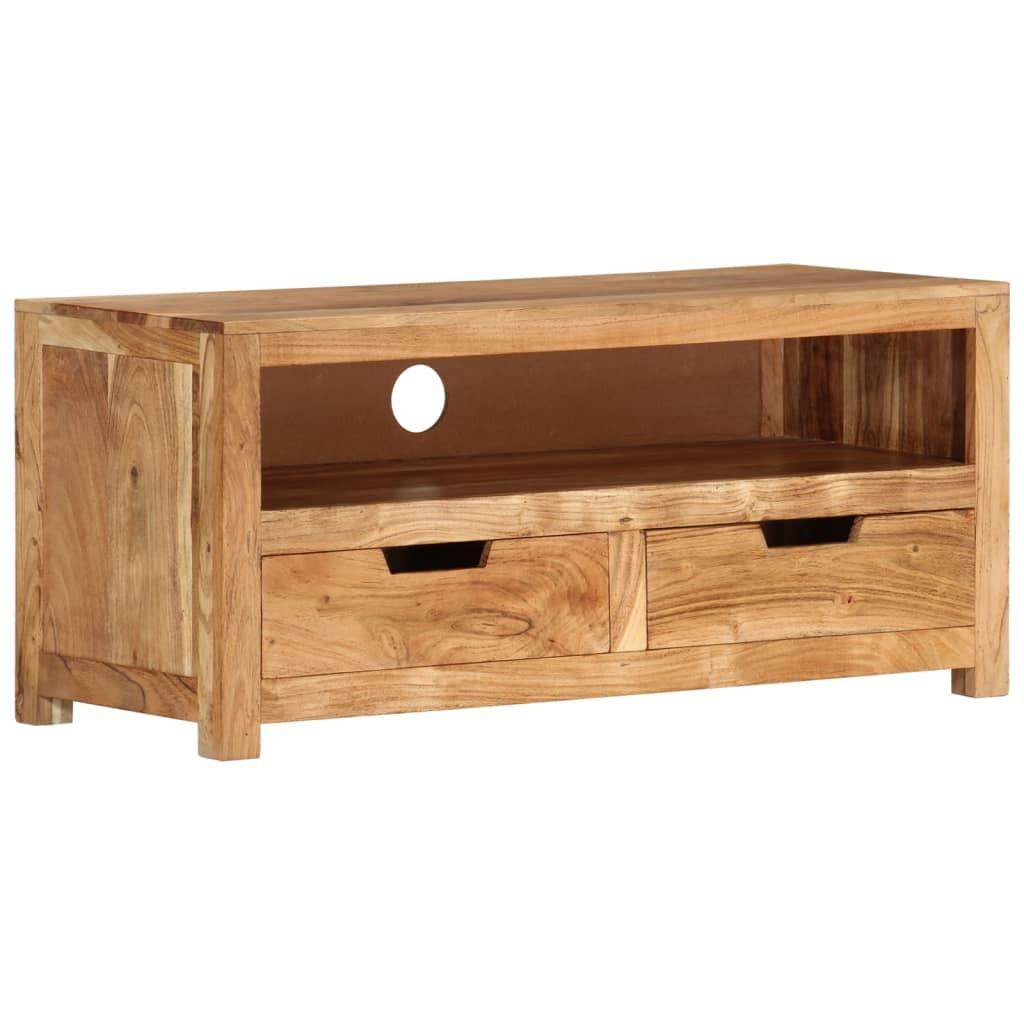 TV-bord i massivt akacietræ 88 x 35 x 40 cm med 2 skuffer