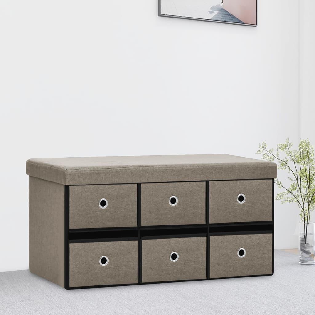 Foldbar opbevaringsbænk 76x38x38 cm kunstlærred gråbrun