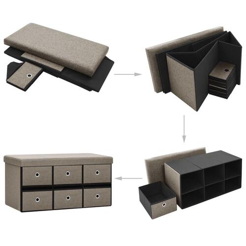 Foldbar opbevaringsbænk 76x38x38 cm kunstlærred gråbrun