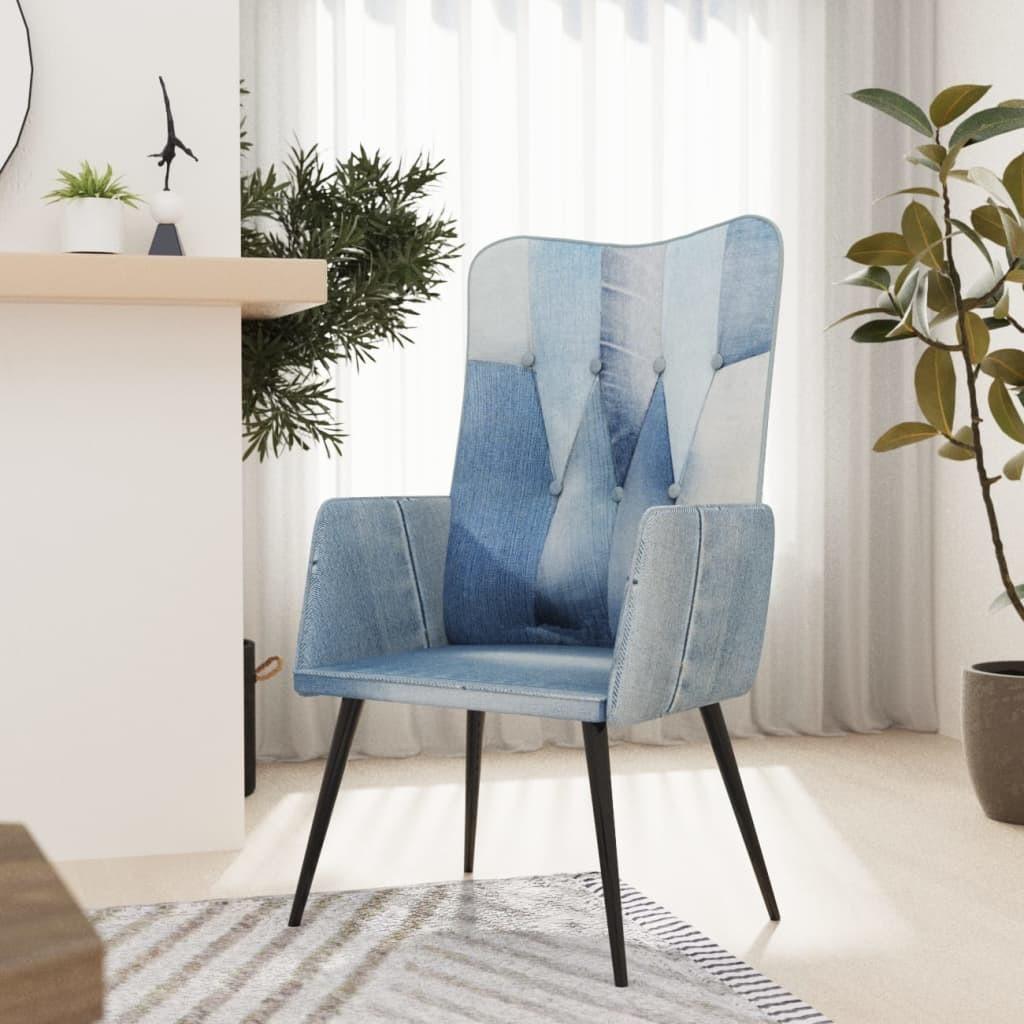 Lænestol med vingeryglæn kanvas patchwork denim