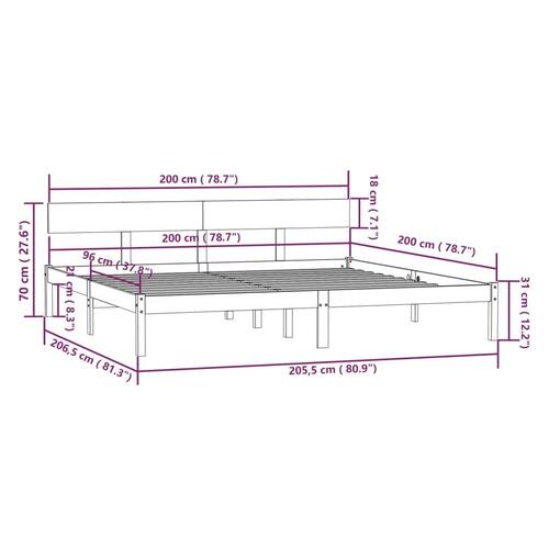 Sengeramme 200x200 cm massivt fyrretræ grå