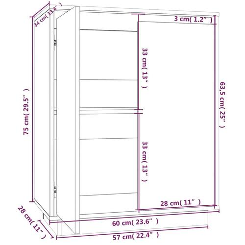 Skænk 60x34x75 cm massivt fyrretræ hvid