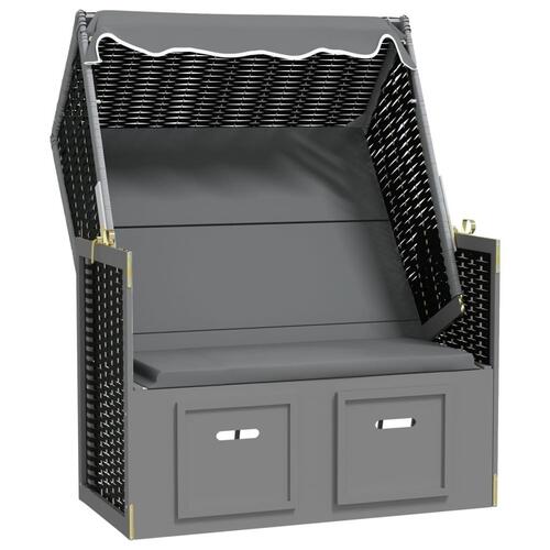 Strandstol m. baldakin polyrattan + massivt træ antracit + sort
